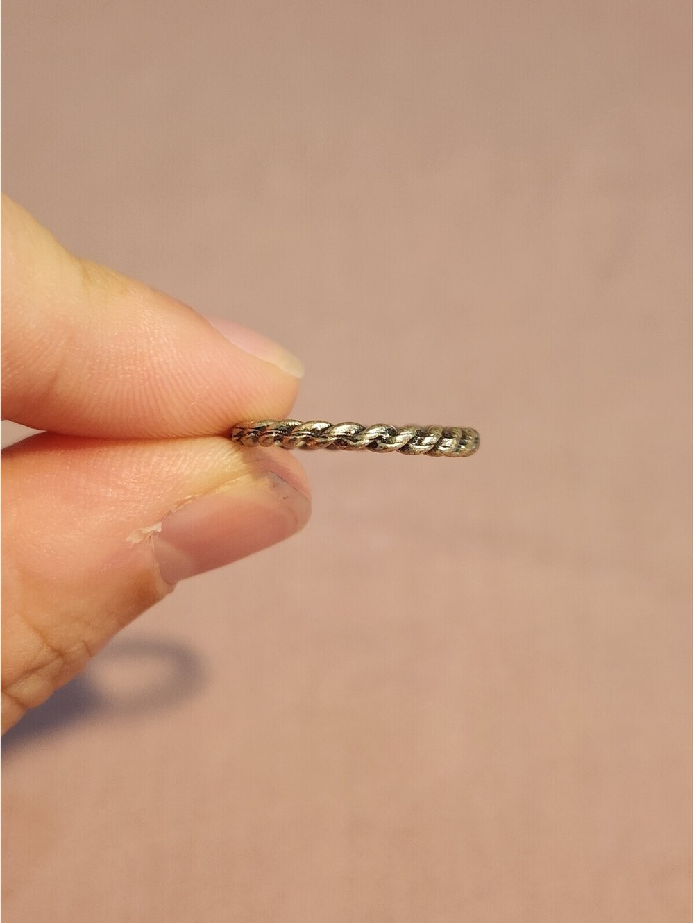 Twisted Rope Style Silver Tone Ring Size 4